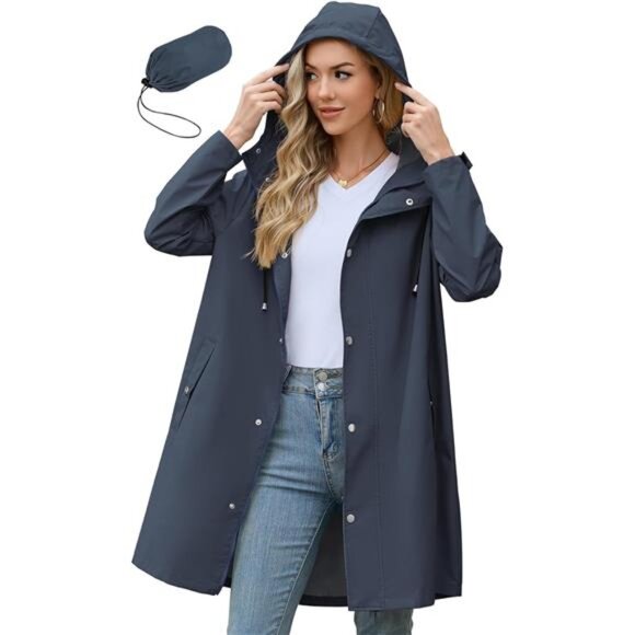 Jackets & Blazers - Women's Long Rain Coat Packable Rain Jacket Waterproof Raincoat